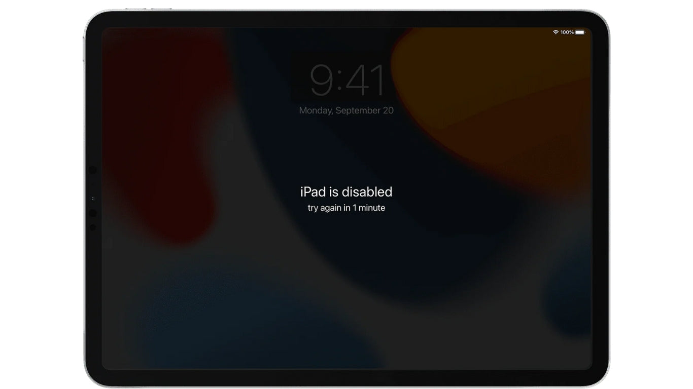 iPad on lock screen showing 'iPad is disabled' message try again in 1 minute after multiple incorrect password attempts