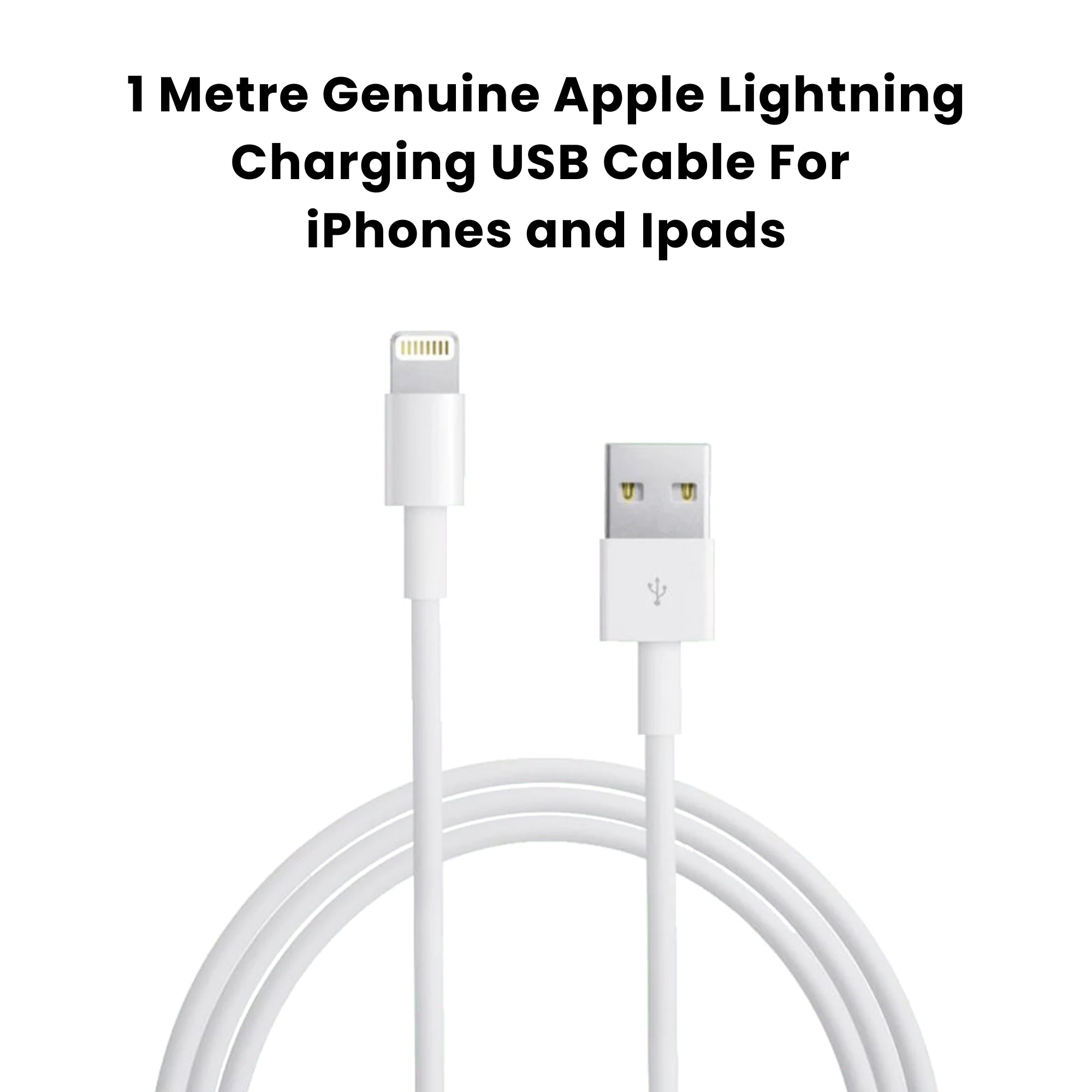 1 Metre Genuine Apple Lightning Charging USB Cable For iPhones and iPads displayed over a plain background
