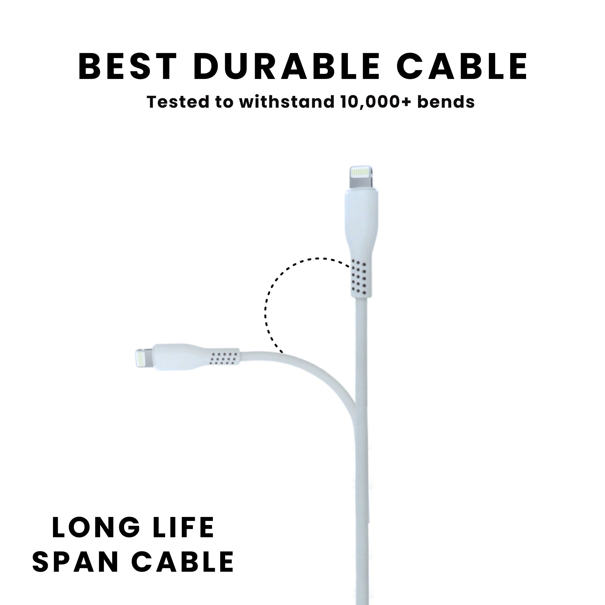 1 Metre iPhone USB Cable Charger Lead, best durable bend tested cable displayed over a white background.