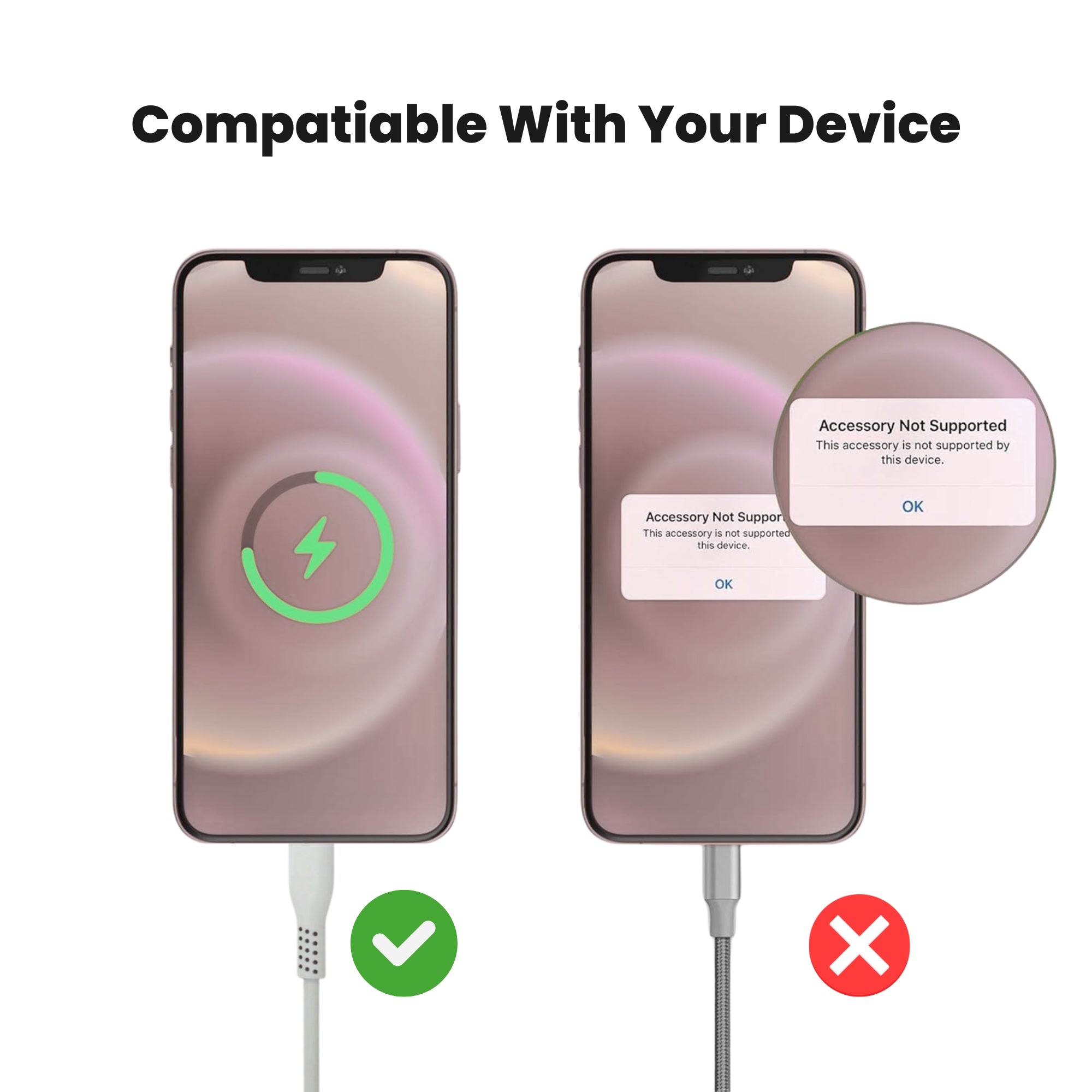 1 Metre iPhone USB Cable Charger Lead, compatible with all your devices displayed over a white background