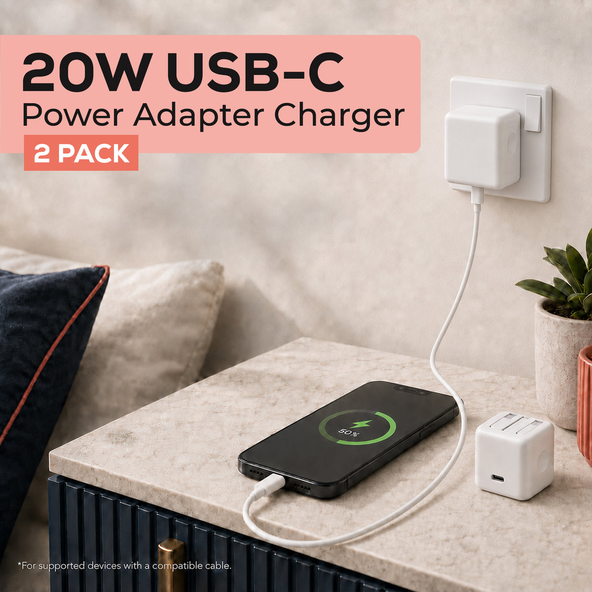 20W USB-C Fast Charger Plug – 2 Pack