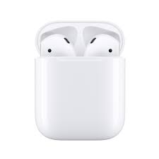 A pair of white Apple AirPods 2nd Generation in their open charging case.