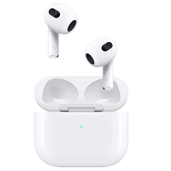 Apple AirPods 3rd Generation wireless earbuds in white color, with a charging case.