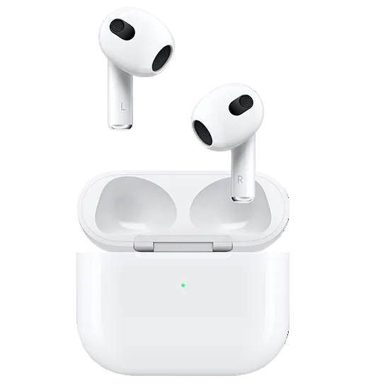 Apple AirPods 3rd Generation wireless earbuds in white color, with a charging case.