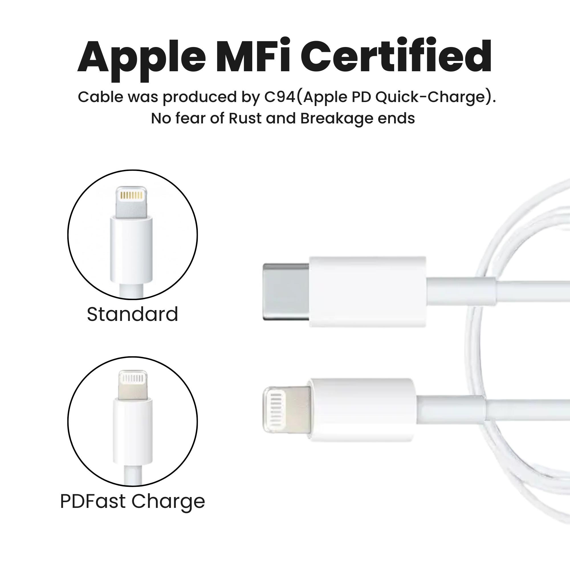 Apple certified White USB-C to Lightning cable.