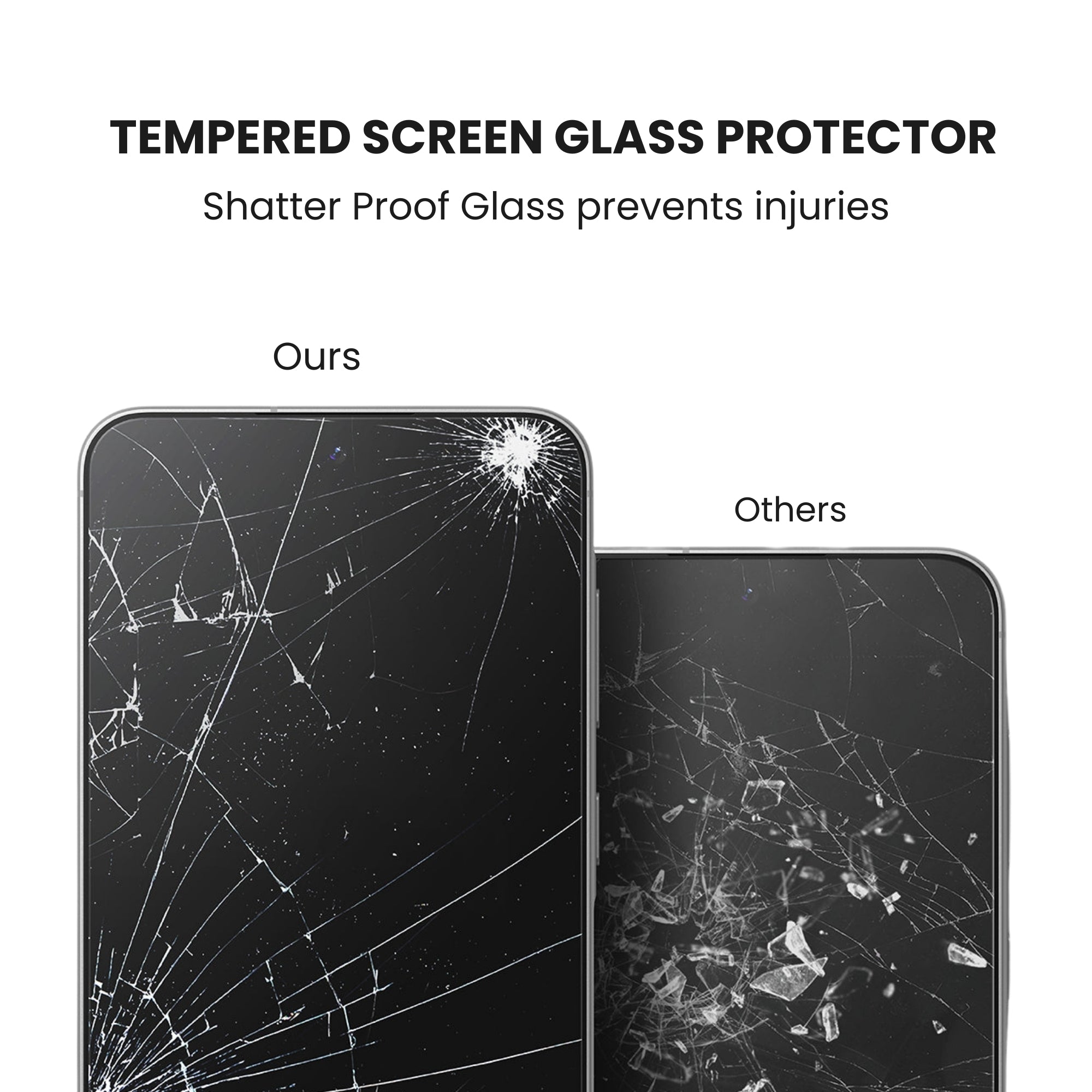 A glass screen protector for all Samsung A Series smartphones with shatterproof screen, displayed on a plain background.