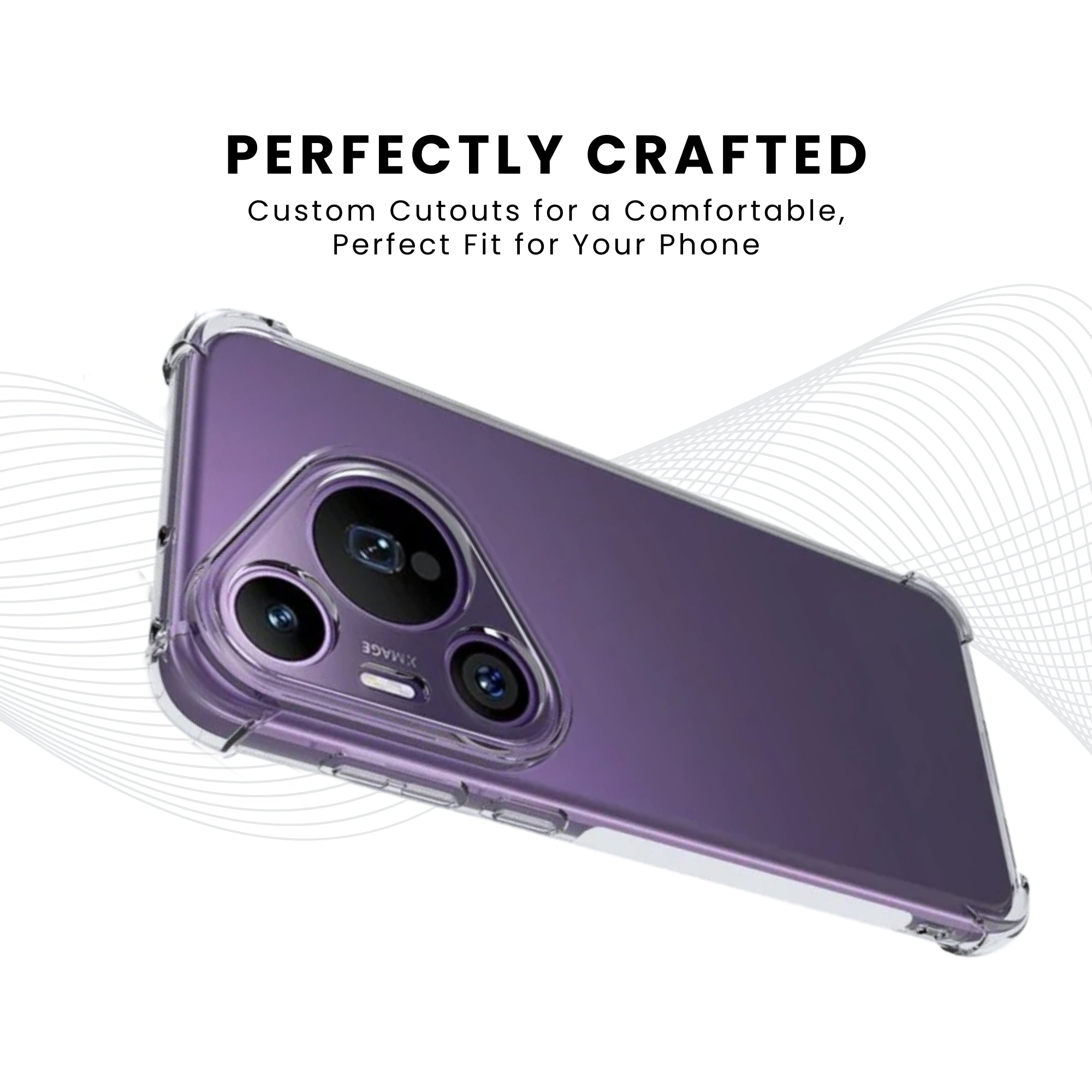 A clear protective case for a Huawei smartphone, showing the back and side view with raised bezels for screen and camera protection.