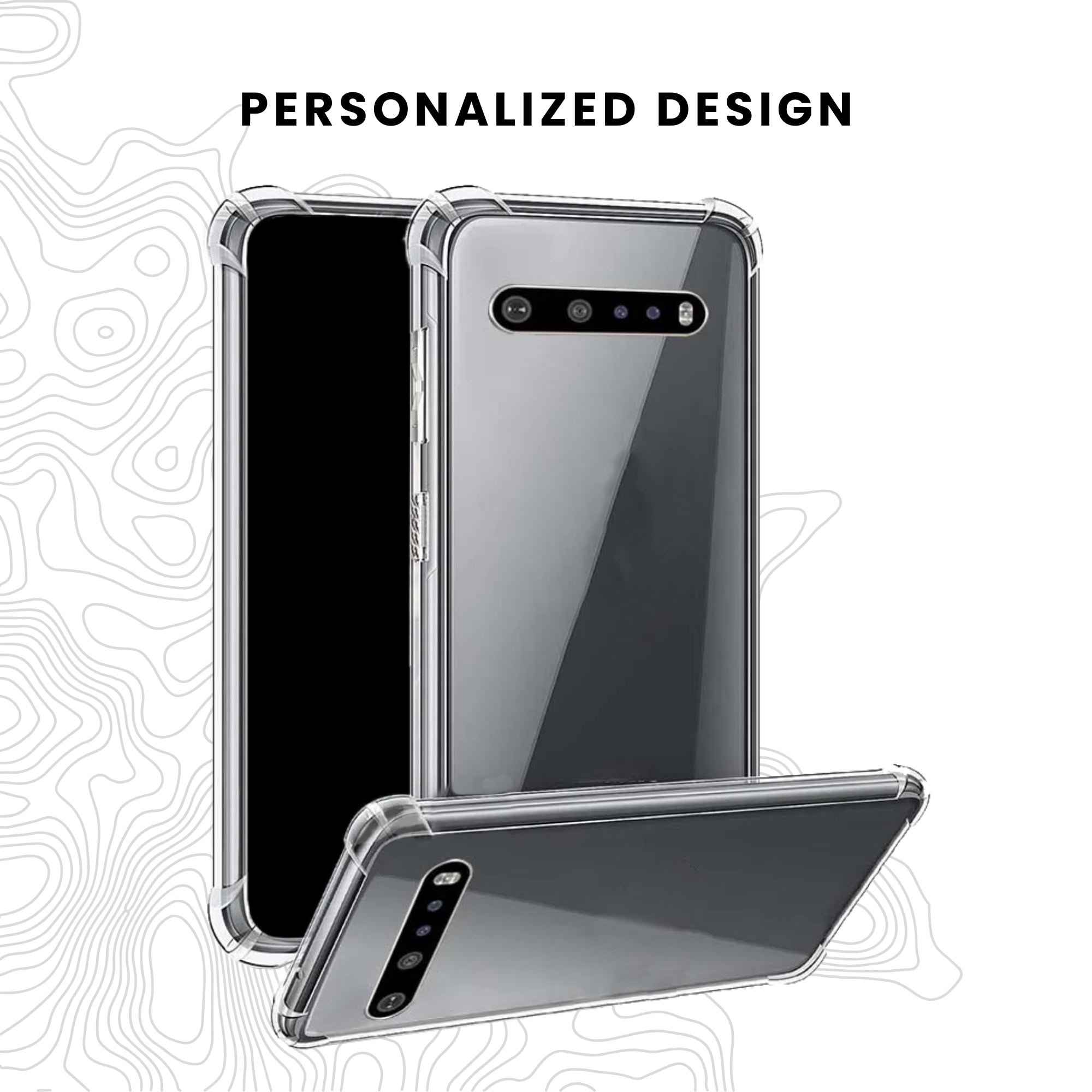 A clear protective case for LG smartphones, showing the phone's screen and camera without covering them, with a visible logo on the back.