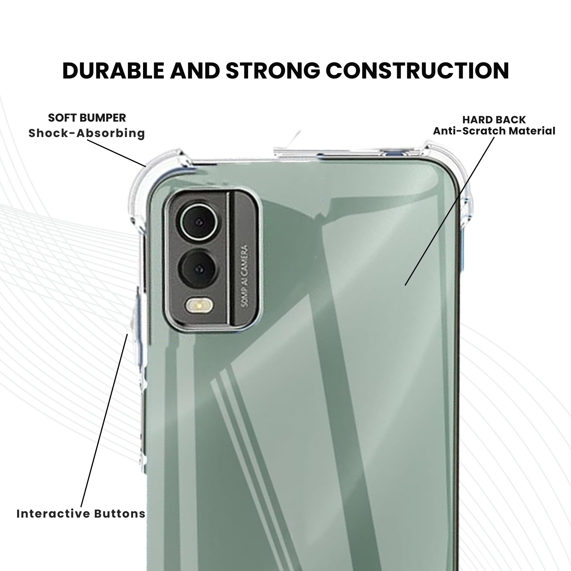 A clear Nokia phone case with a hard PC back, designed to protect the phone while maintaining visibility of the screen and ports.