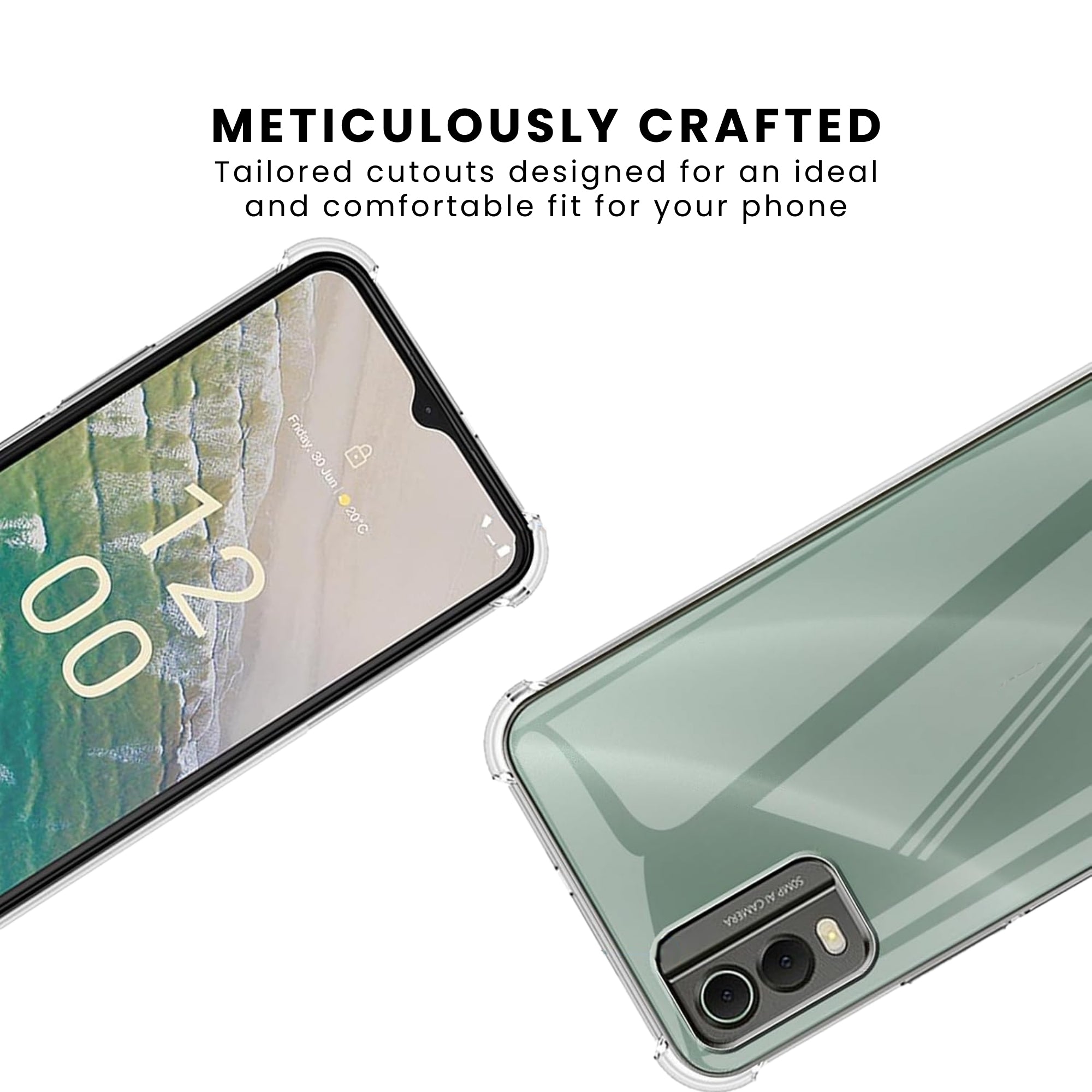 A clear Nokia phone case with a hard PC back, designed to protect the phone while maintaining visibility of the screen and ports.