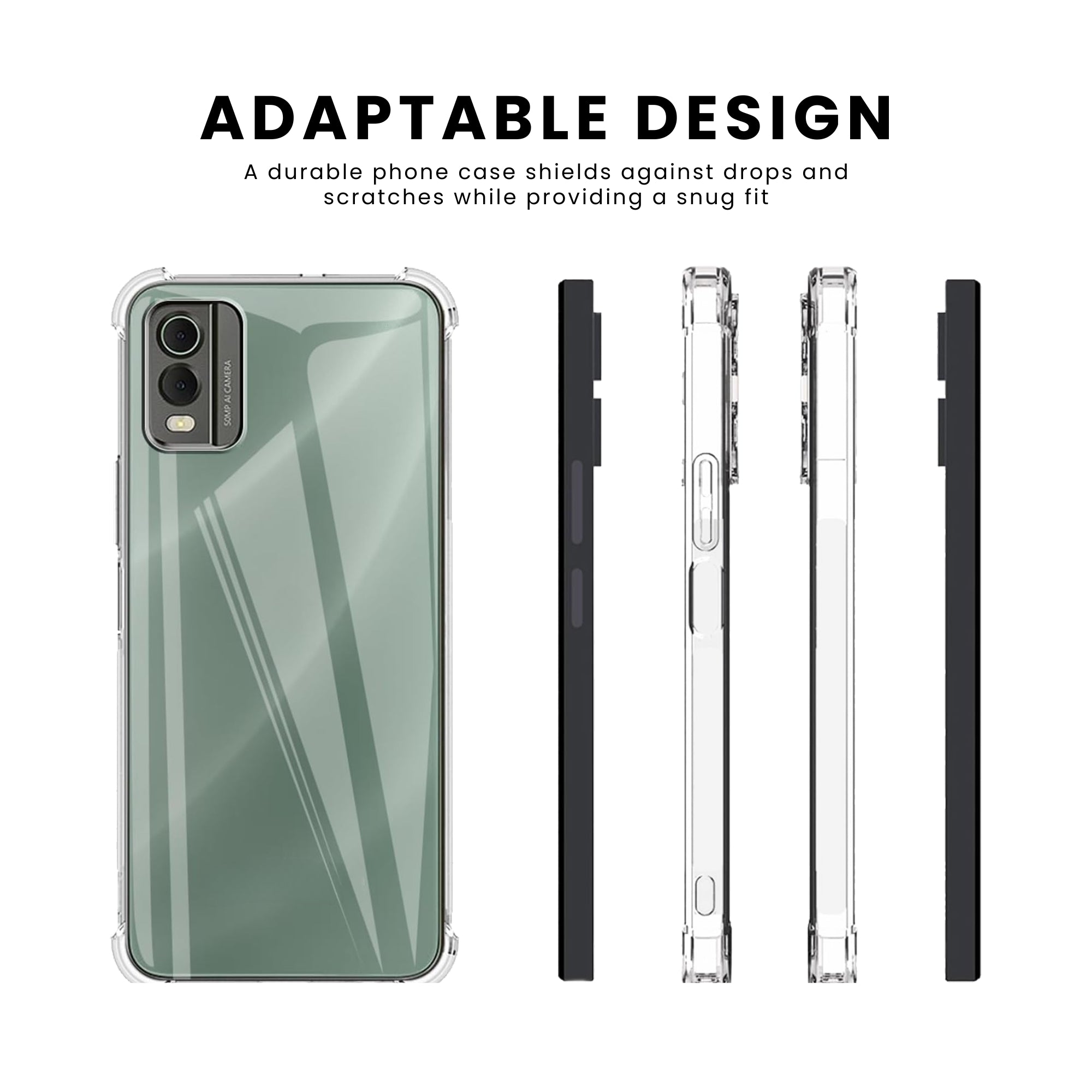 A clear Nokia phone case with a hard PC back, designed to protect the phone while maintaining visibility of the screen and ports.