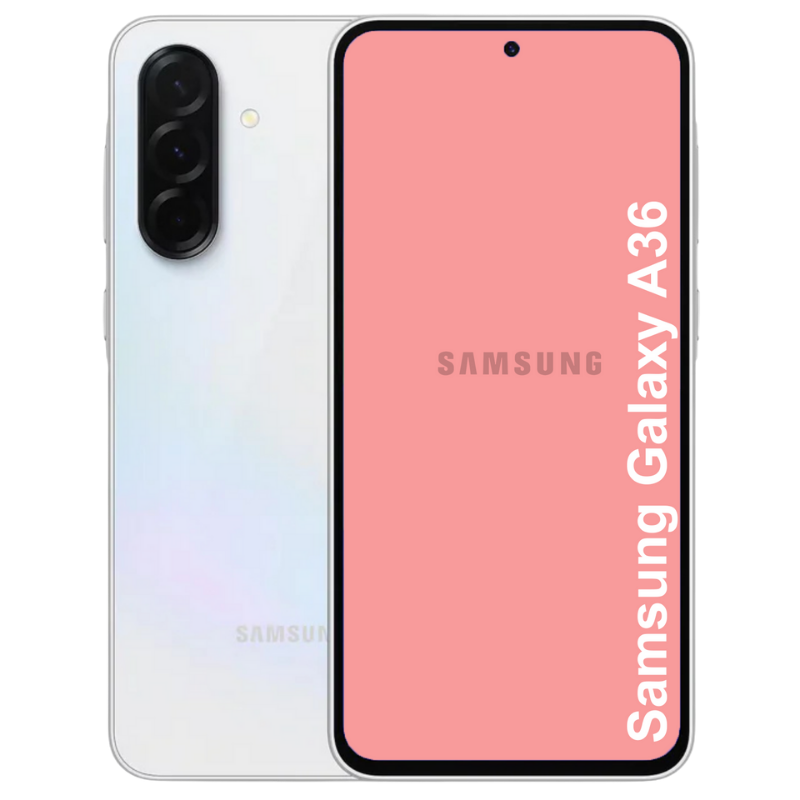 A Samsung Galaxy A36 Refurbished Phone in white, displayed over a white background.
