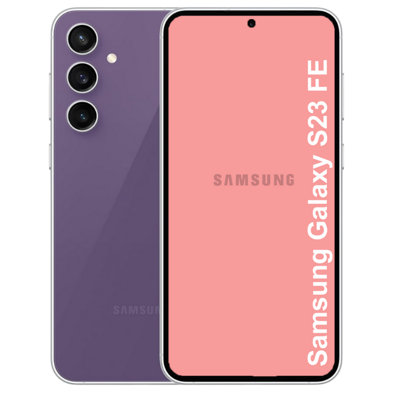 A Refurbished Samsung Galaxy S23 FE phone showing front and back on a white background.