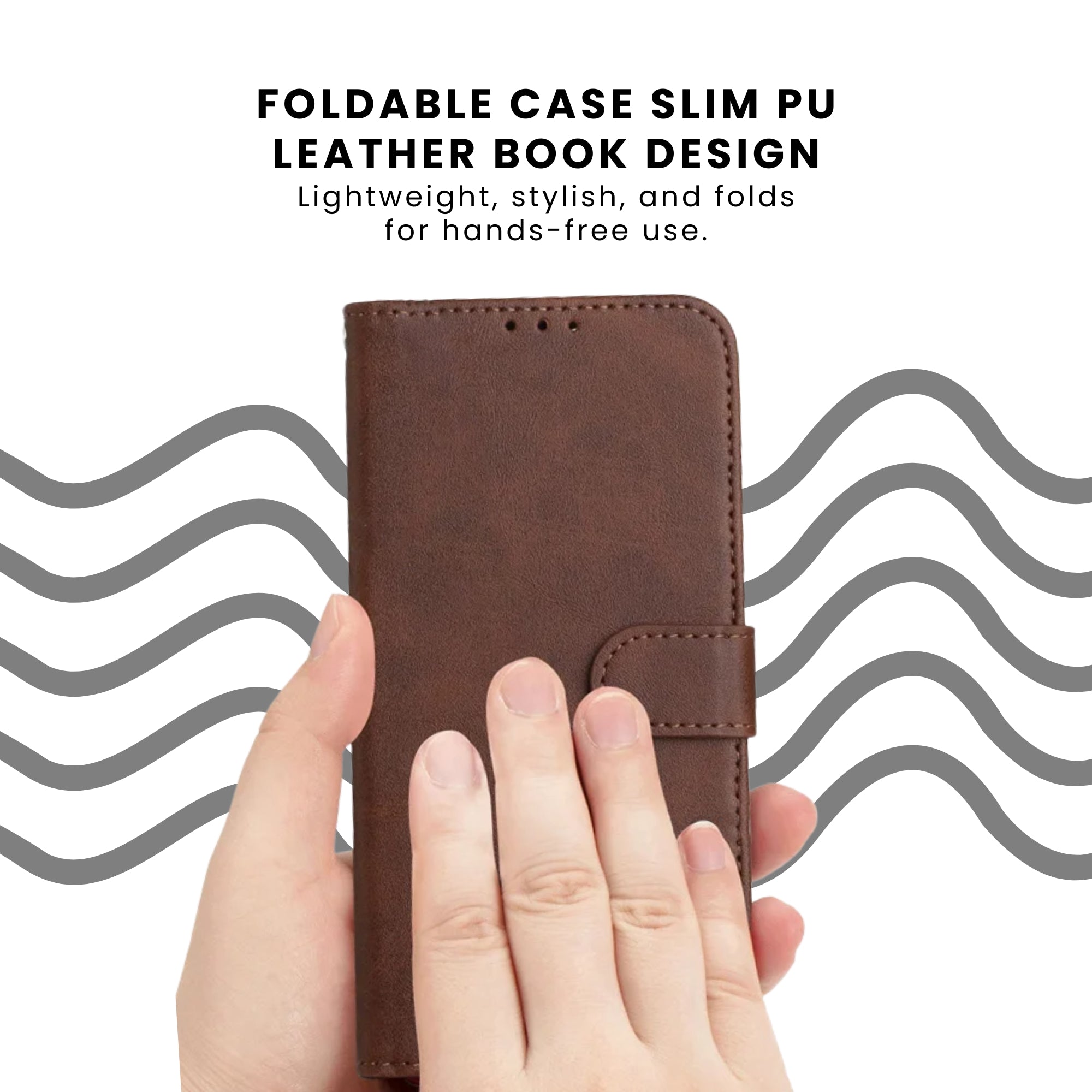 A brown PU leather wallet case for the Galaxy Series with a textured design, featuring slim book design.