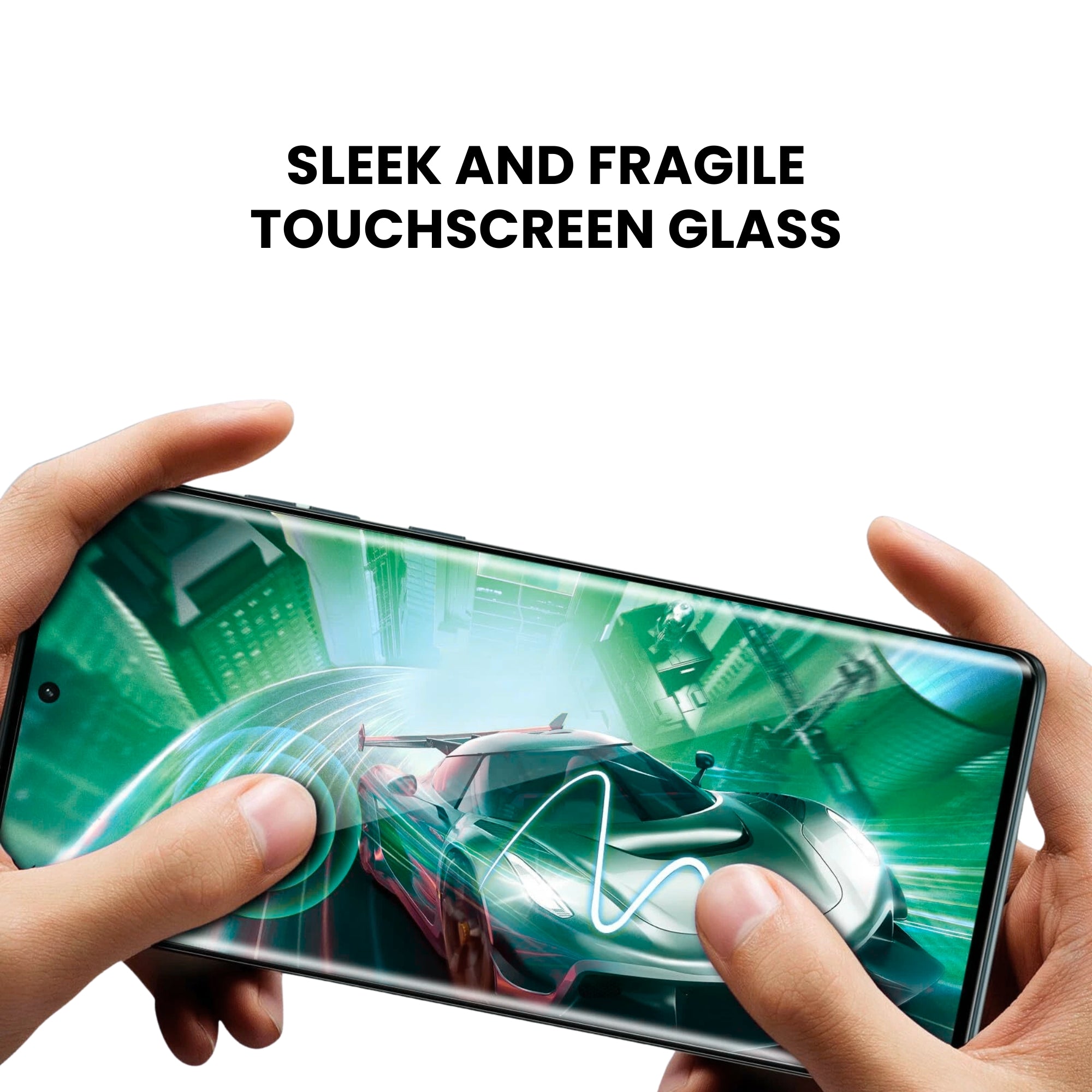 A clear tempered glass screen protector for all Motorola smartphones, showing the product is sleek and fragile.