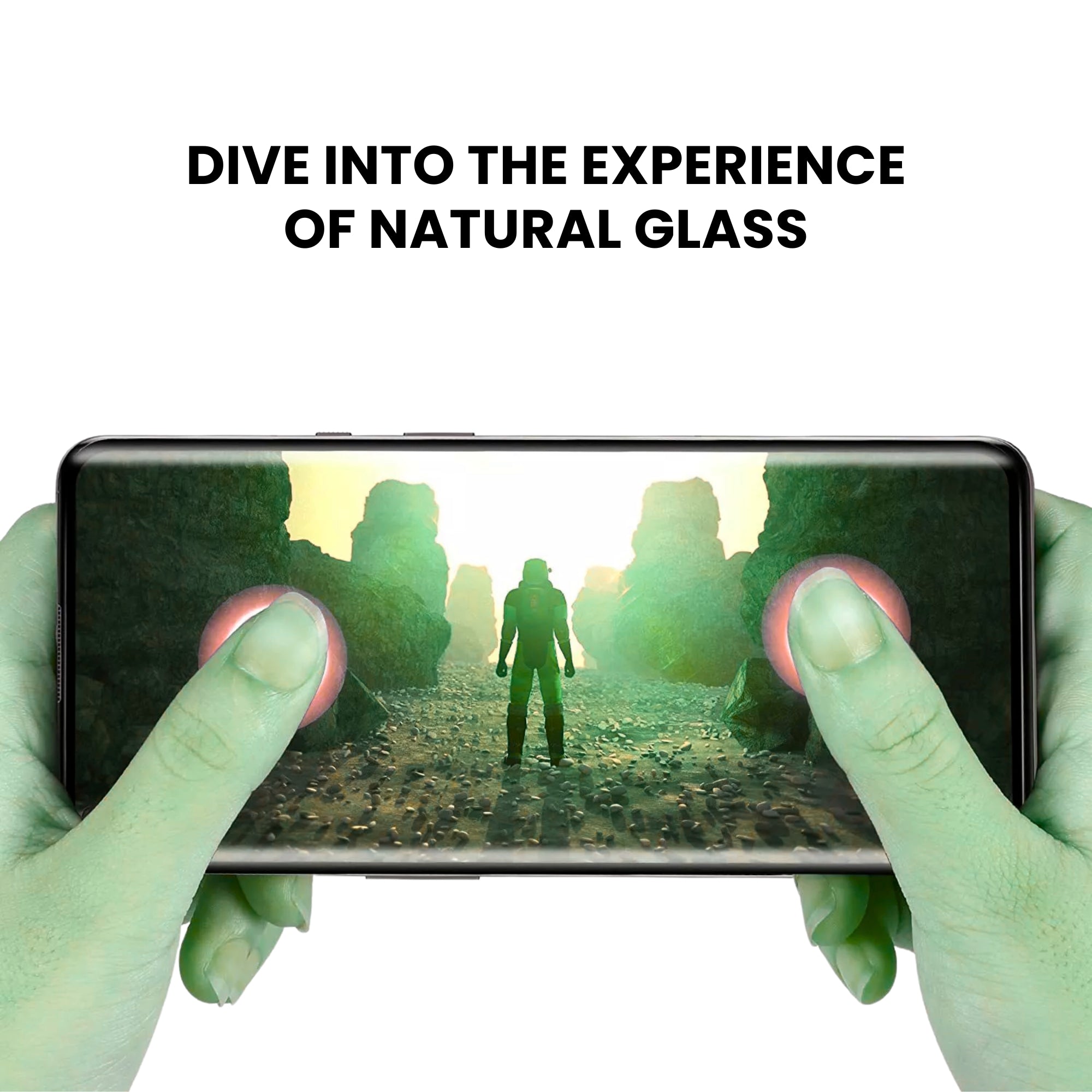 A clear tempered glass screen protector for all OnePlus smartphones, displayed over a white background.