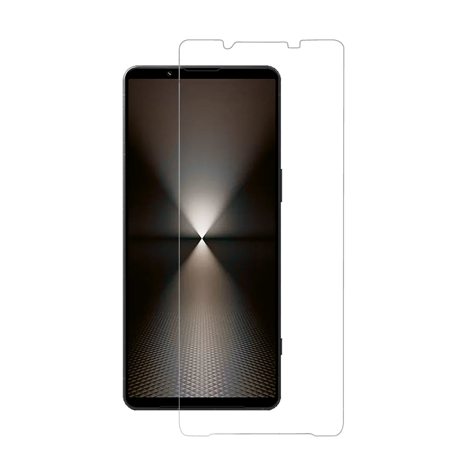 A clear tempered glass screen protector for all Sony smartphone models, displayed over a plain background.
