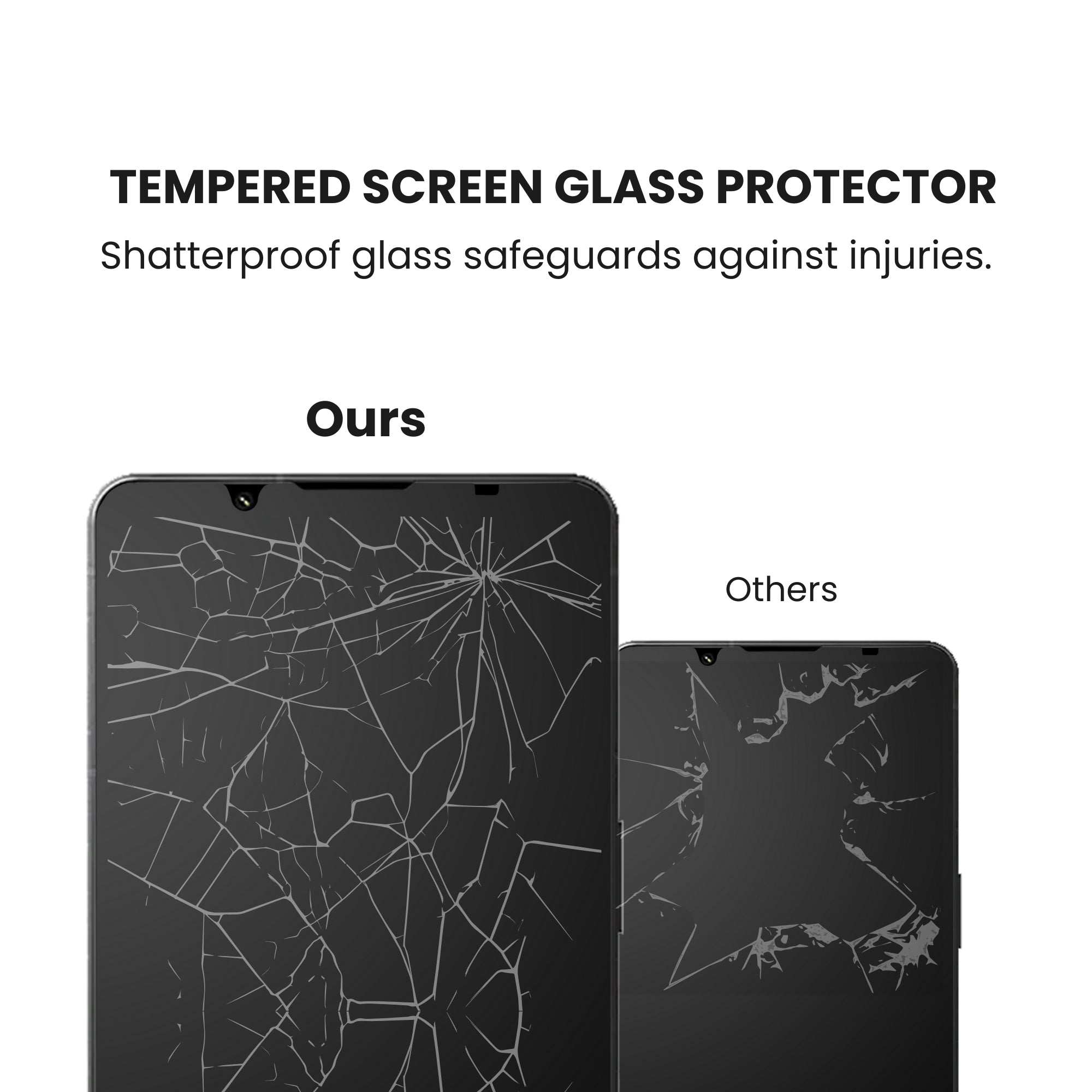 A clear tempered glass screen protector for all Sony smartphone models with shatter-proof glass, displayed over a plain background.