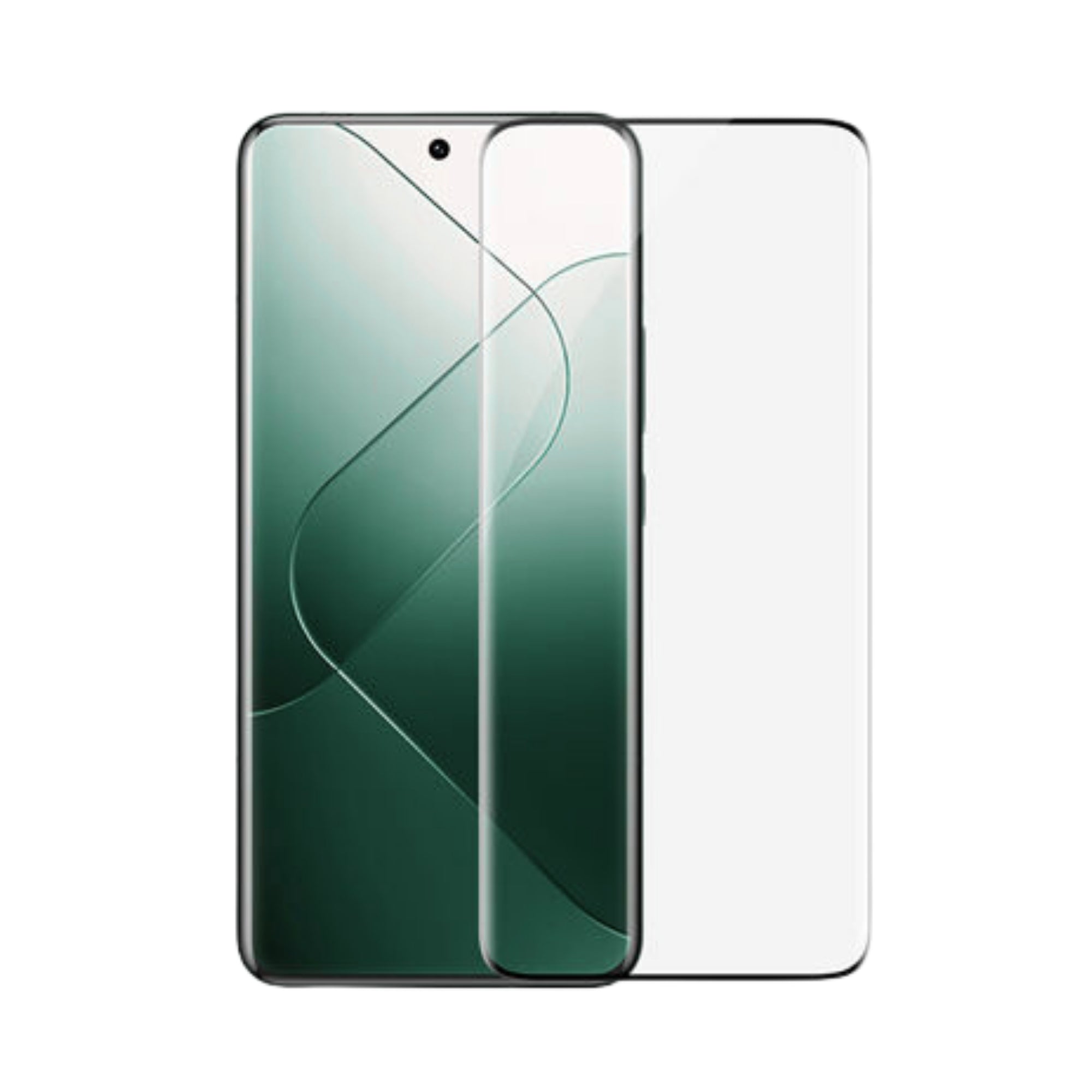 A clear tempered glass screen protector for all Xiaomi smartphones, shown over a plain background.