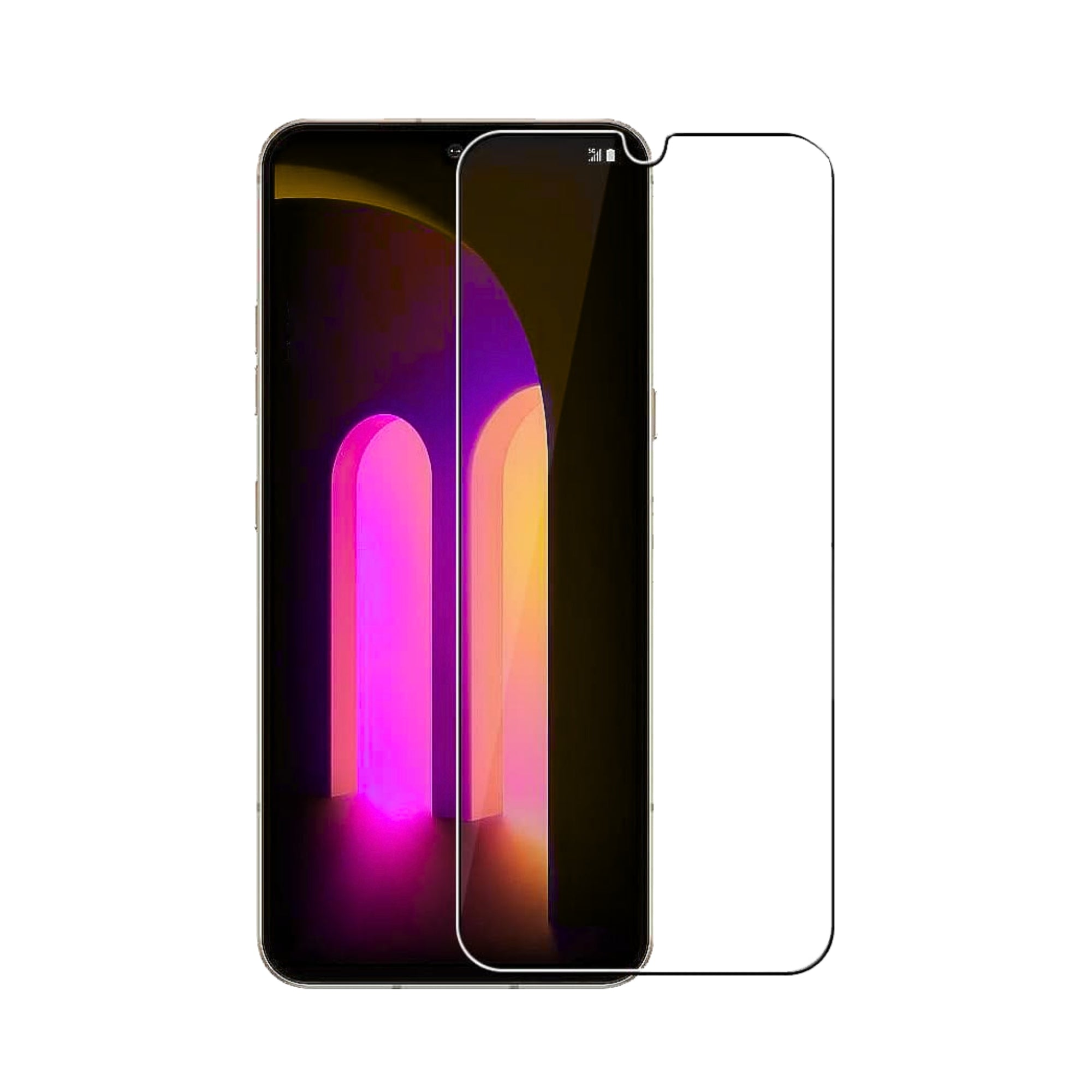 A clear tempered glass screen protector for all LG smartphone models, shown to be applied on a phone screen.