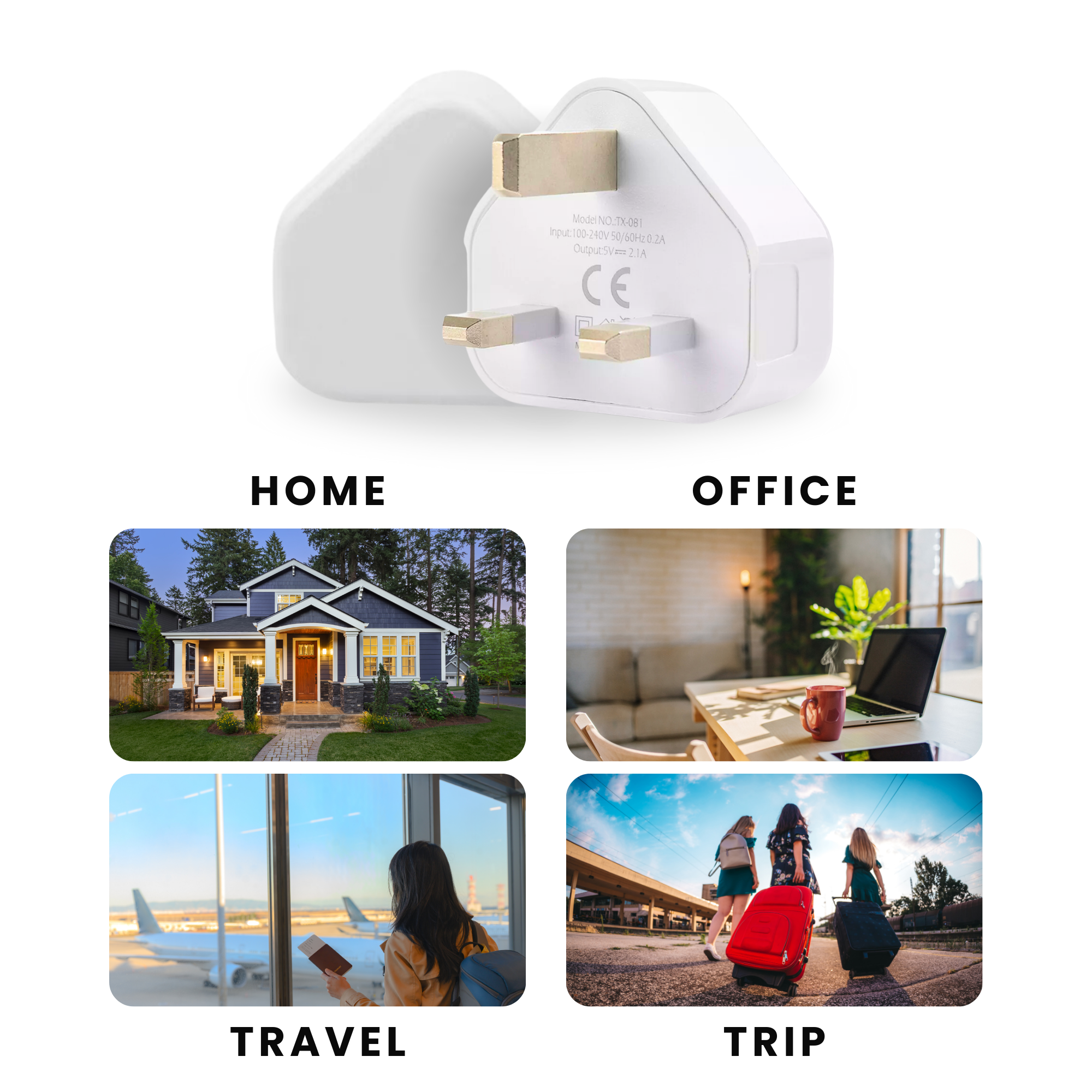 USB plug charger in white color for home, office, travel or trip.
