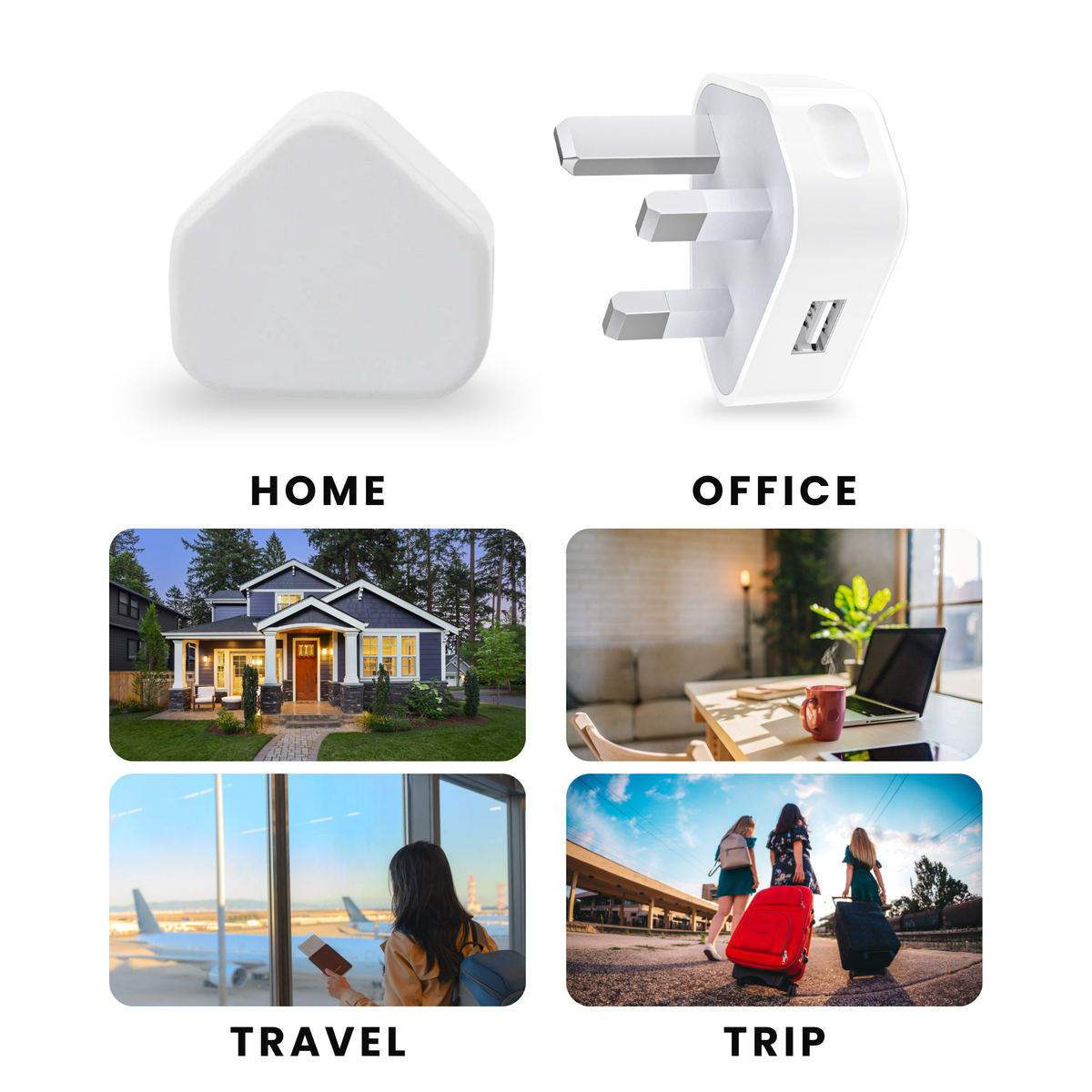 USB plug charger in white color for home, office, travel or trip.