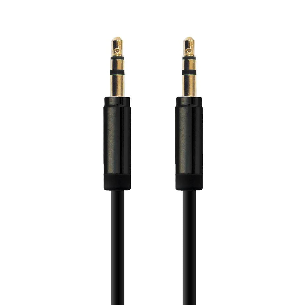 A black Vibe Aux Cable with one end featuring a 3.5mm male connector and the other end a 3.5mm male connector.
