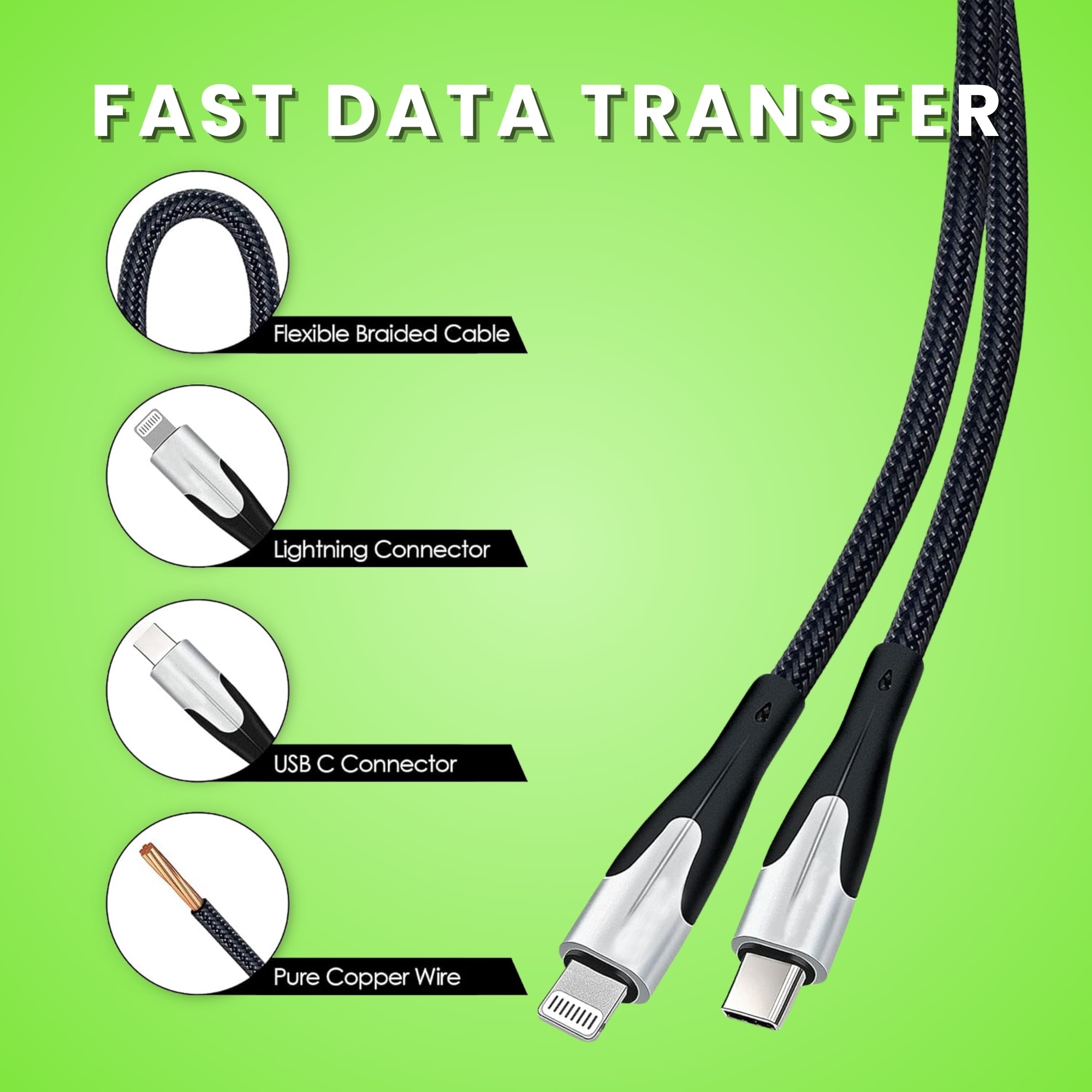 Vibe 1 Metre Fast Charging Type C To Lightning Cable or iPhone and iPads