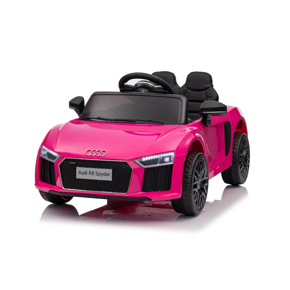 Pink officially licensed Audi R8 Spyder 12V kids electric ride-on sports car with black seats and Audi branding