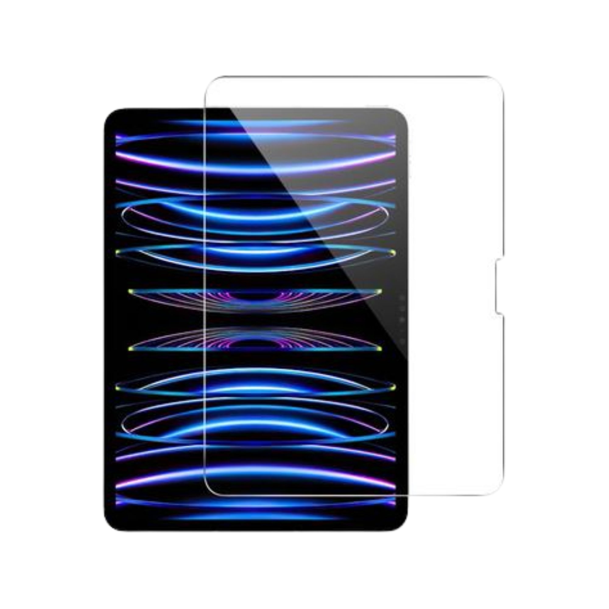 A clear tempered glass screen protector for the iPad Pro, displayed on a white background.