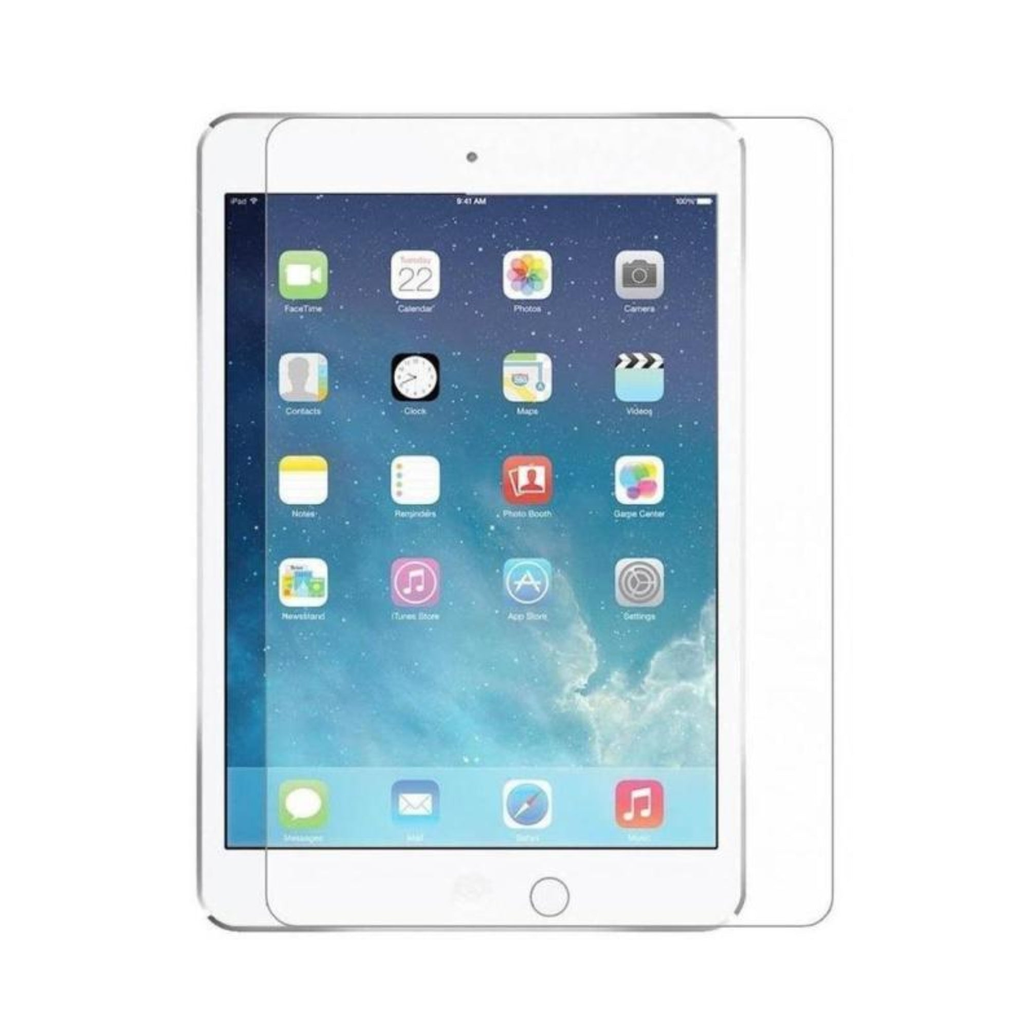 A clear screen protector for all iPad models, displayed on a white background.