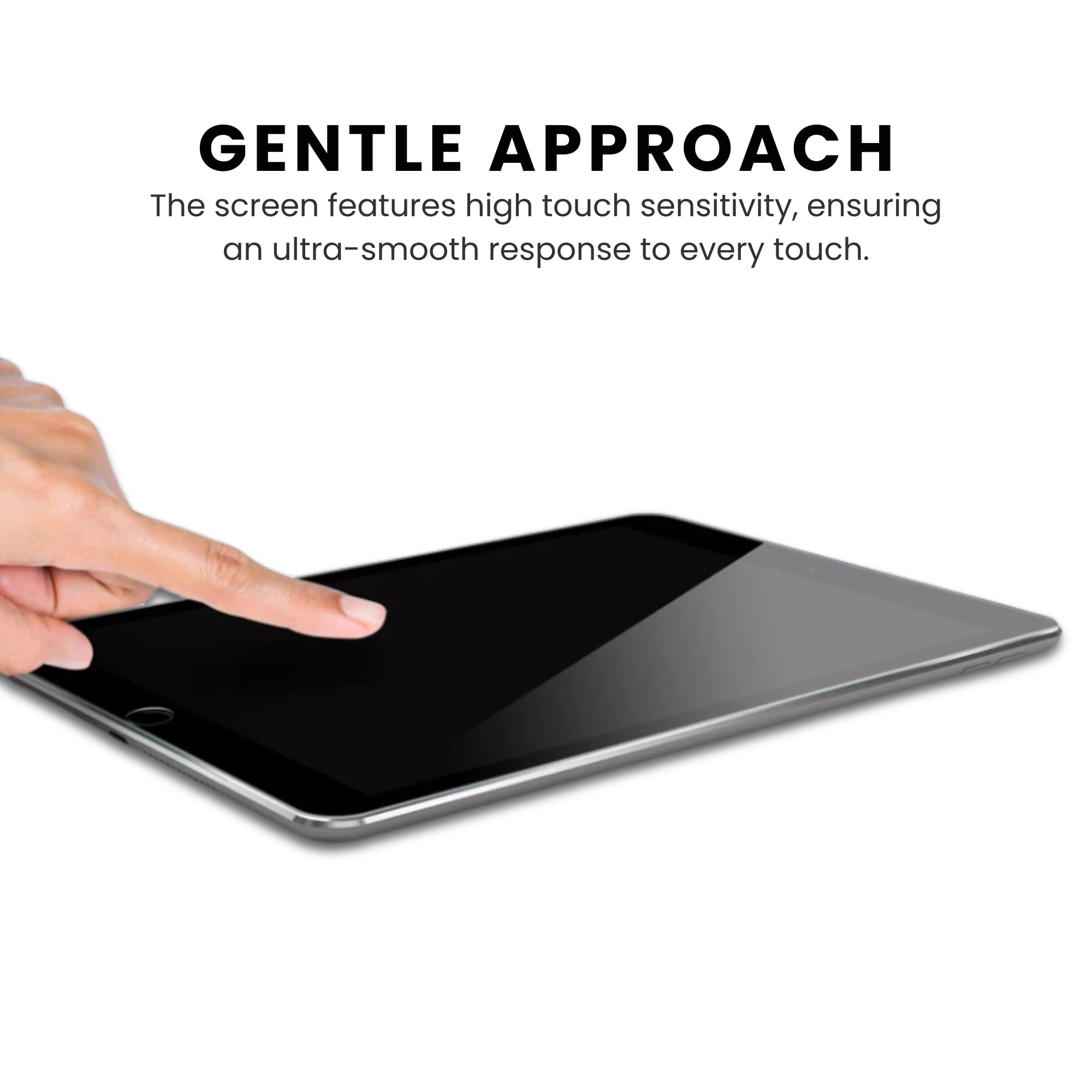 A clear tempered glass screen protector for all iPad models, displayed on a white background.