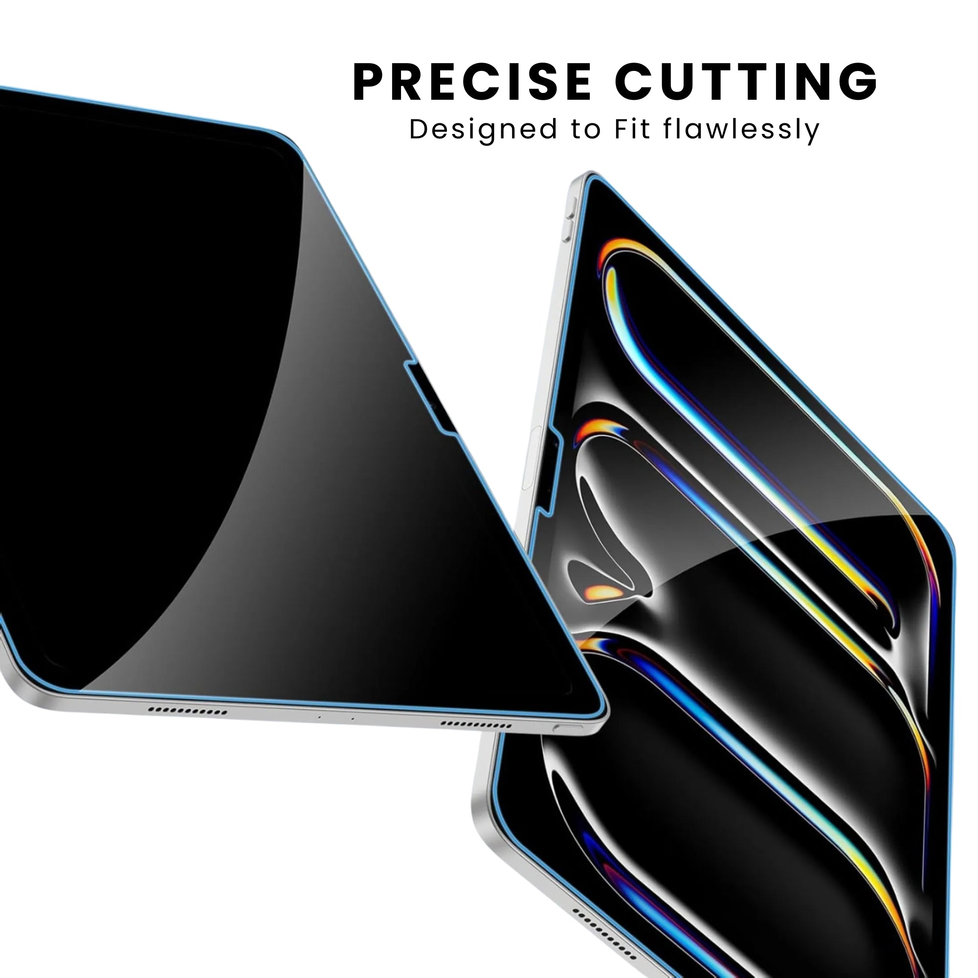 A clear tempered glass screen protector for the iPad Air, showing the protector applied on the iPad screen.