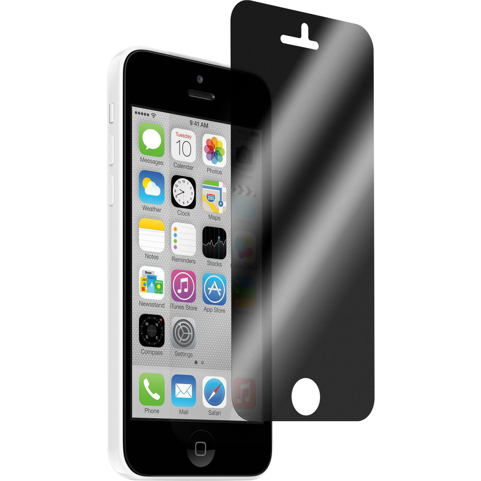 A tempered glass screen protector for an iPhone, showing the front side, with a reflection of the phone's screen on the protector.