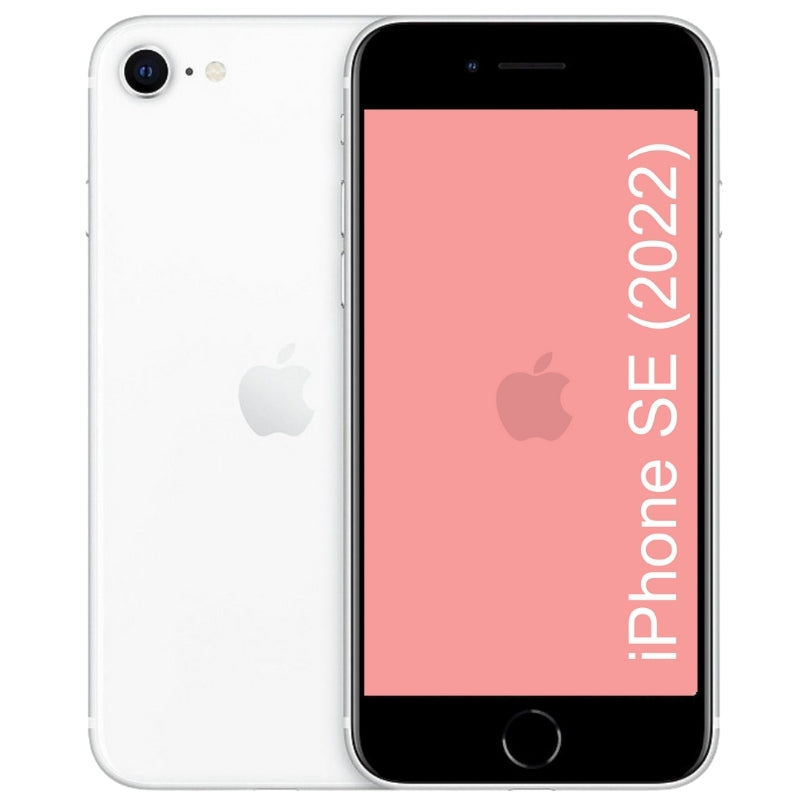 Refurbished White iPhone SE (2022) with a pink screen on a white background