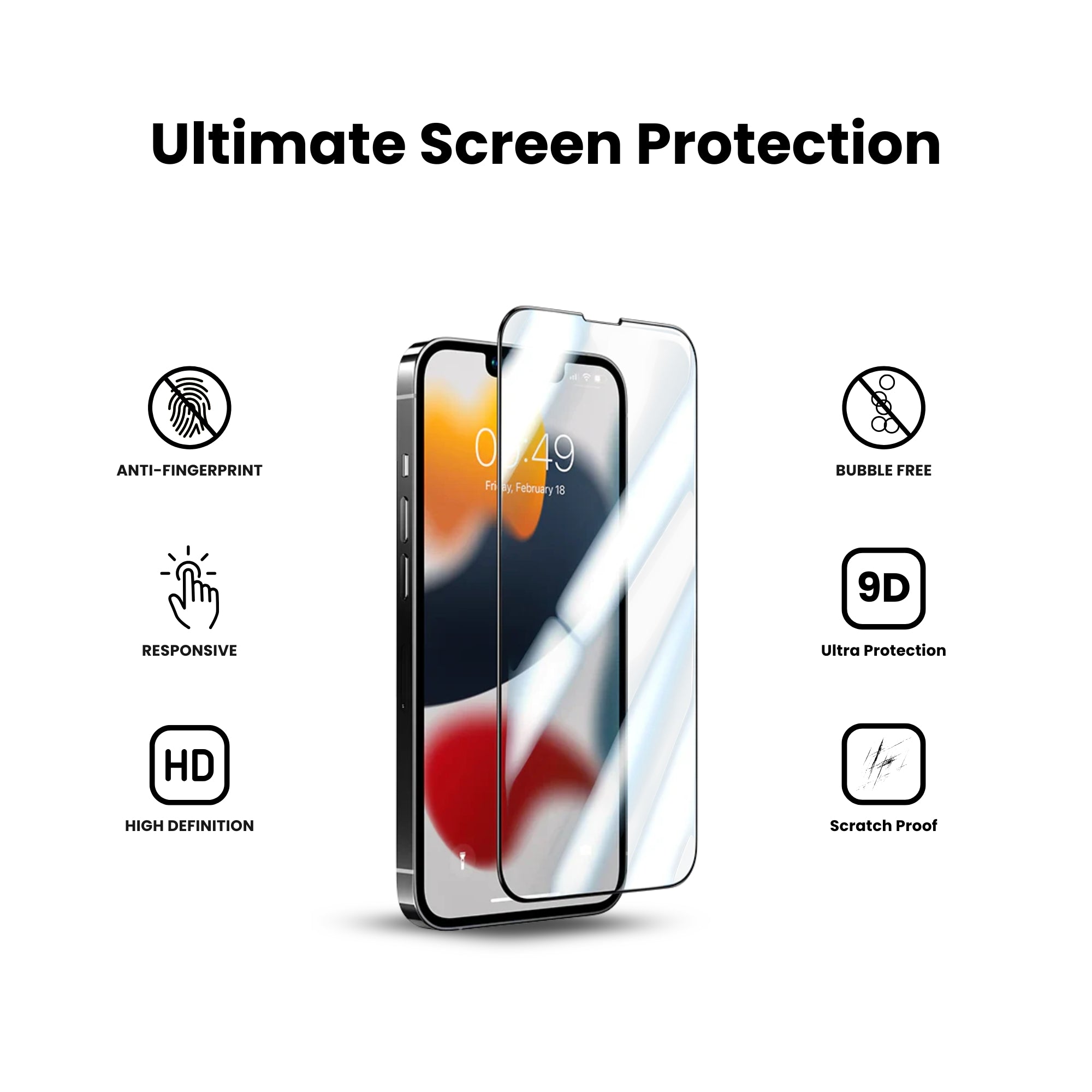An iPhone screen protector with a visible ultimate screen protection.