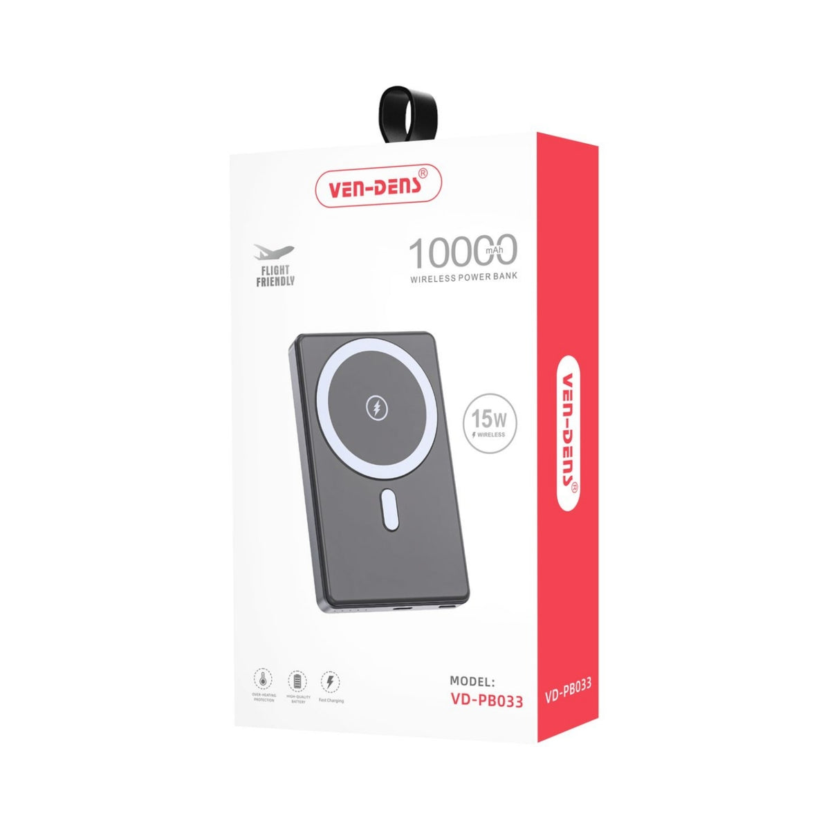 VEN-DENS VD-PB033 10000mAh 15W magnetic wireless power bank original retail packaging showing product features