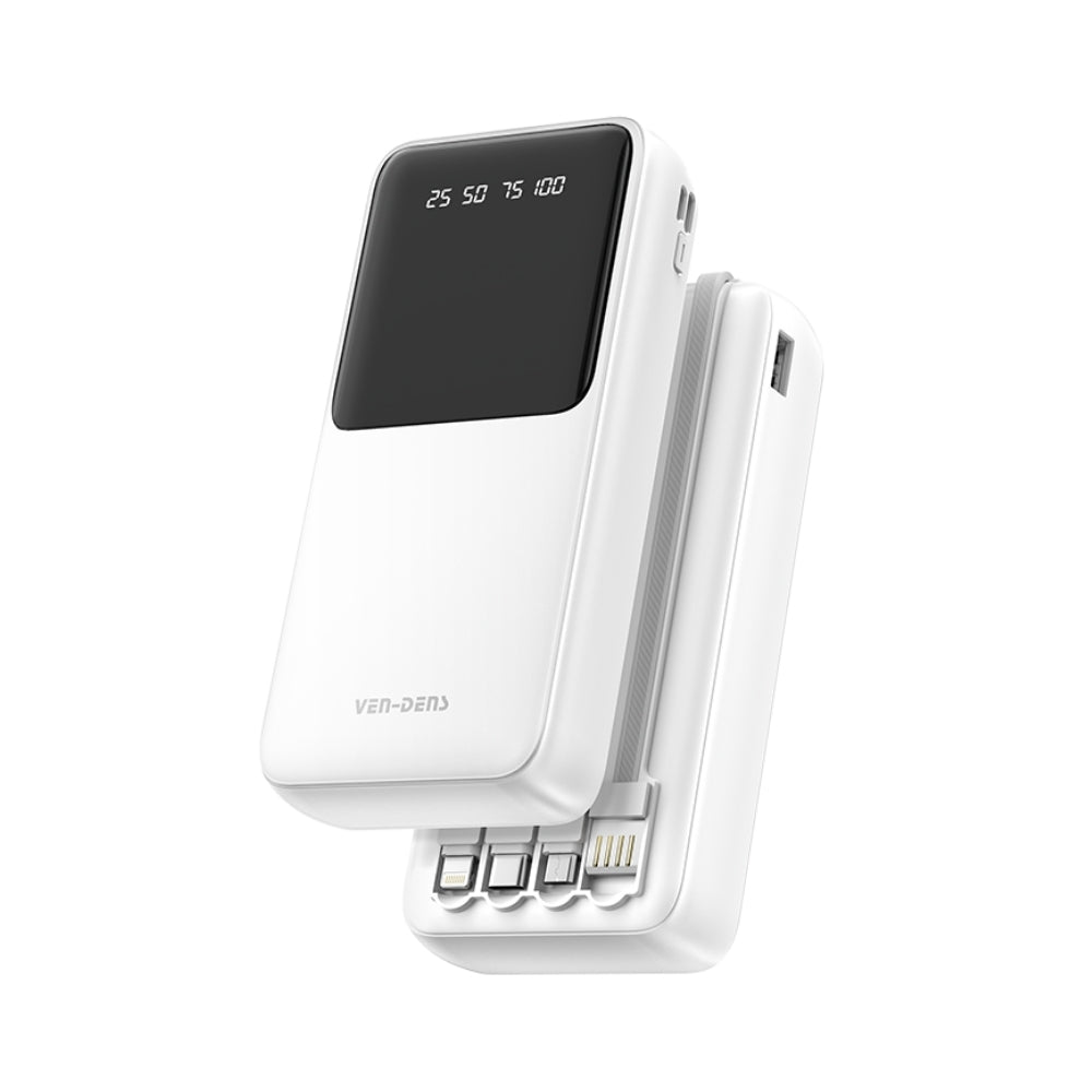 VEN-DENS VD-PB046 20000mAh power bank with built-in charging cables and digital display