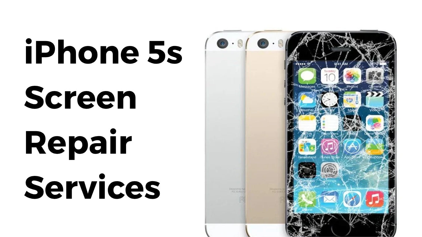 iPhone 5s with a cracked screen next to working models, ready for repair at Imfixed Manchester.