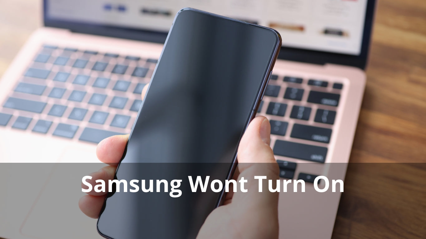 Person holding a Samsung phone that won't turn on, illustrating a common smartphone issue covered in the complete fix guide.
