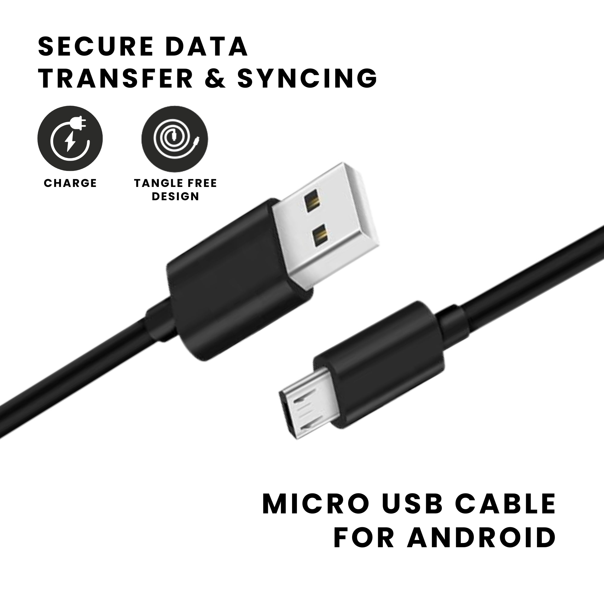 1m Micro USB To USB Charger Cable with secure data transfer and syncing.