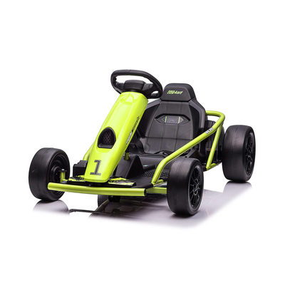 Lime green 24V TurboDrift electric drift go kart for kids with dual 200W motors and racing bucket seat