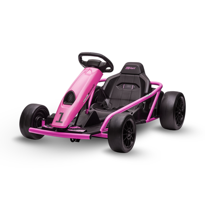 Pink 24V TurboDrift electric drift go kart for kids with rechargeable battery and racing bucket seat