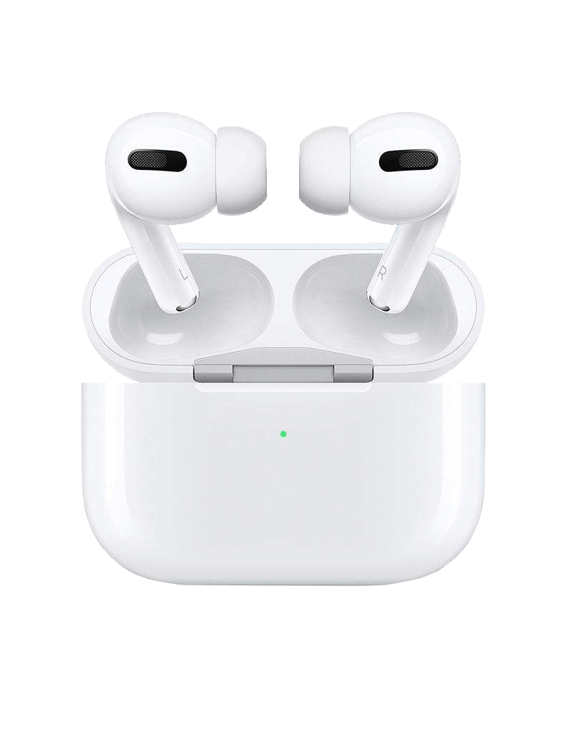 Apple AirPods Pro 2nd Generation earbuds in white color, with a charging case open, showing the ear tips and the earbuds' design.