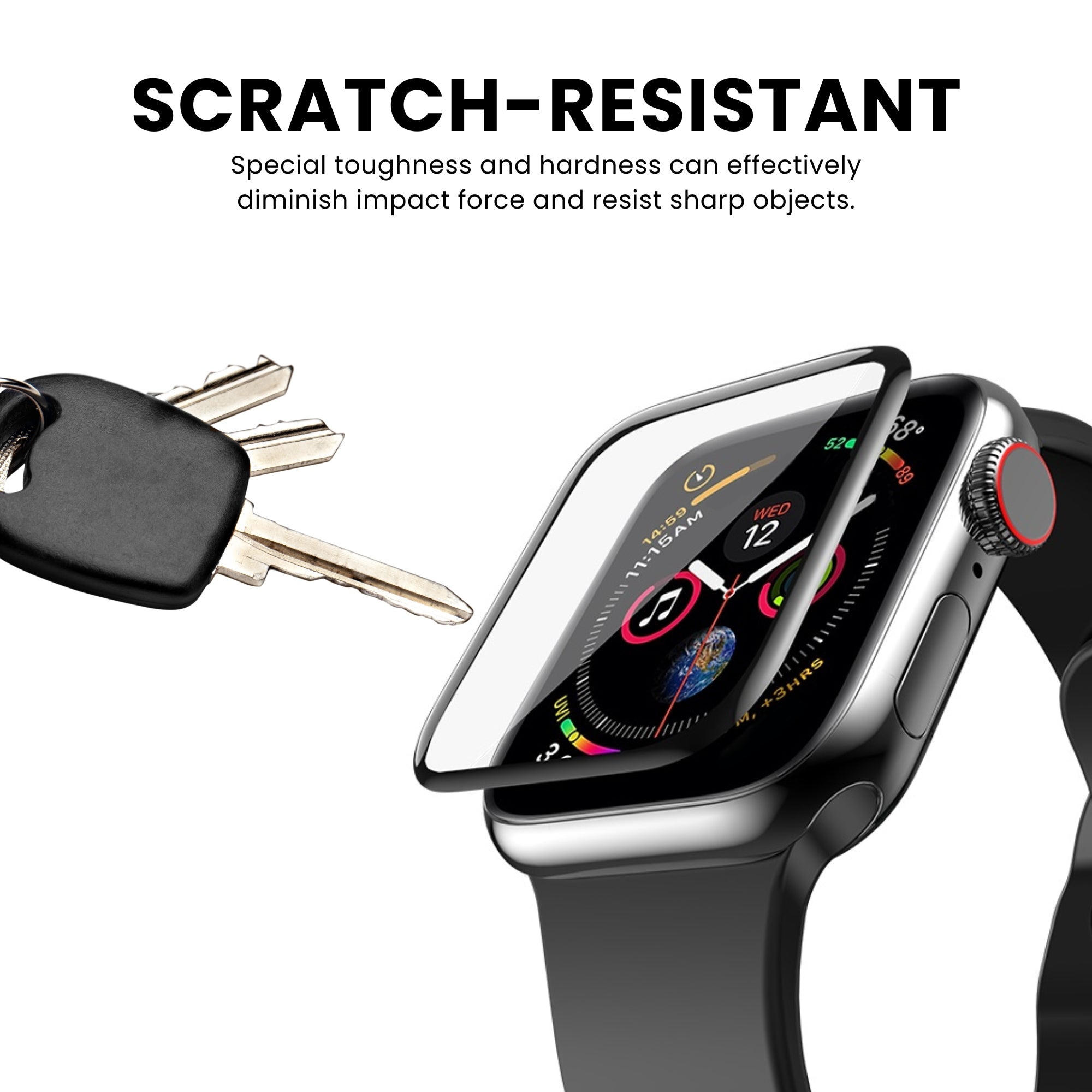 A screen protector for Apple Watch, which appears to be transparent and is scratch resistant.