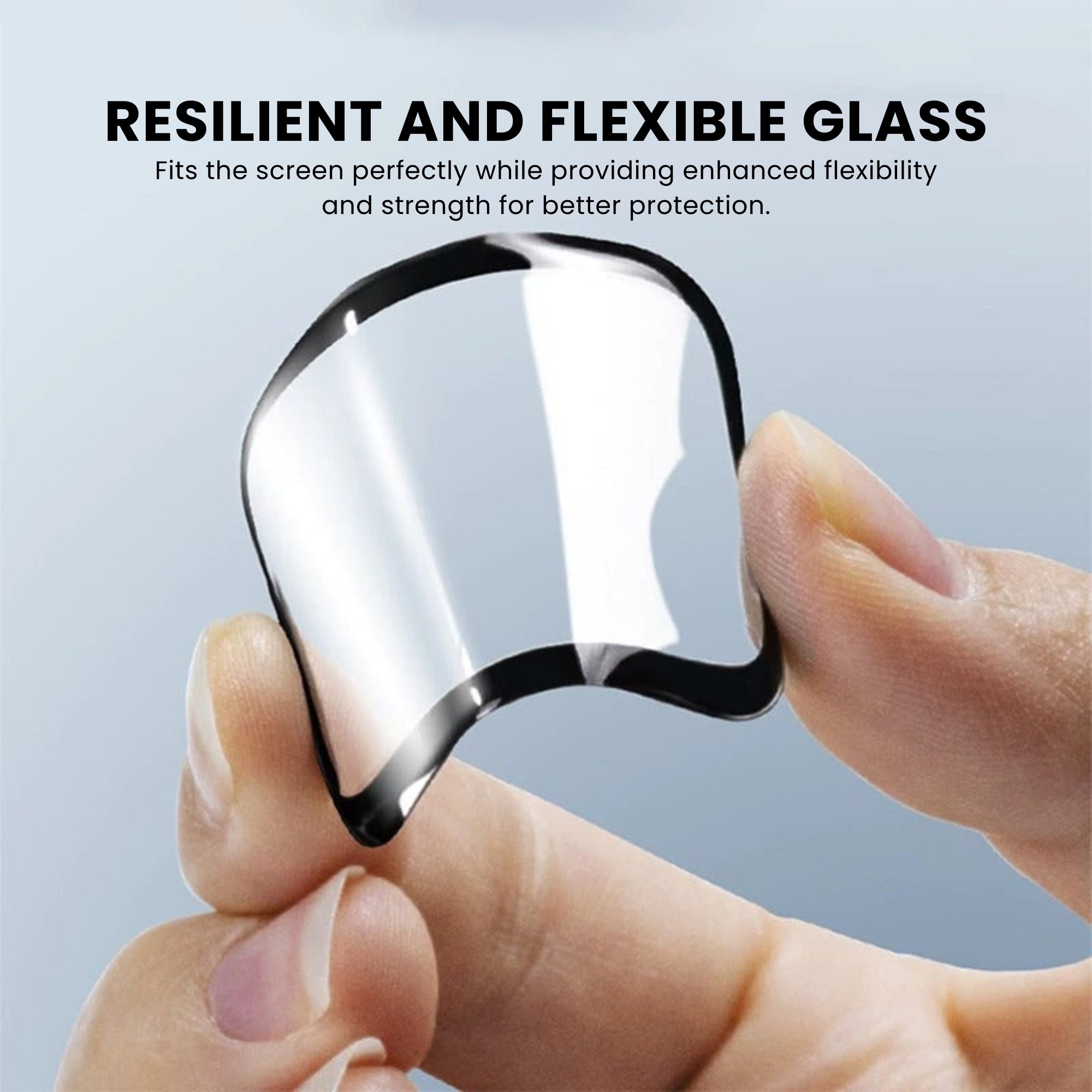 A screen protector for Apple Watch, which appears to be transparent and is flexible and resilient.