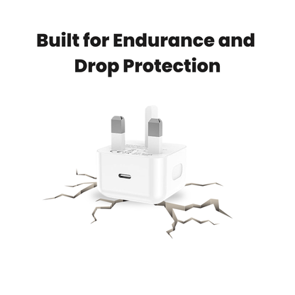 White British plug charger, built for endurance and drop protection.