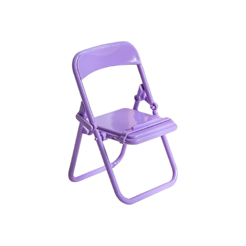 A plastic chair-shaped desktop phone holder.