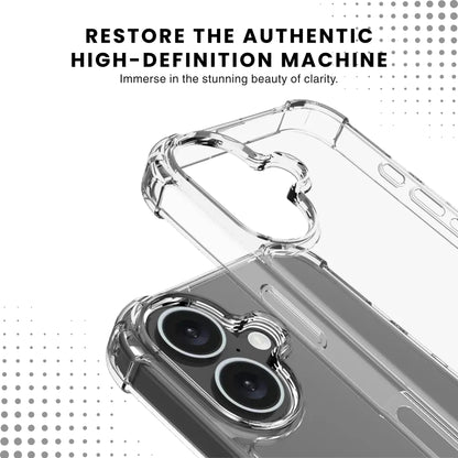 Clear protective case for all iPhone models, showing the back with raised bezels with dynamic design.