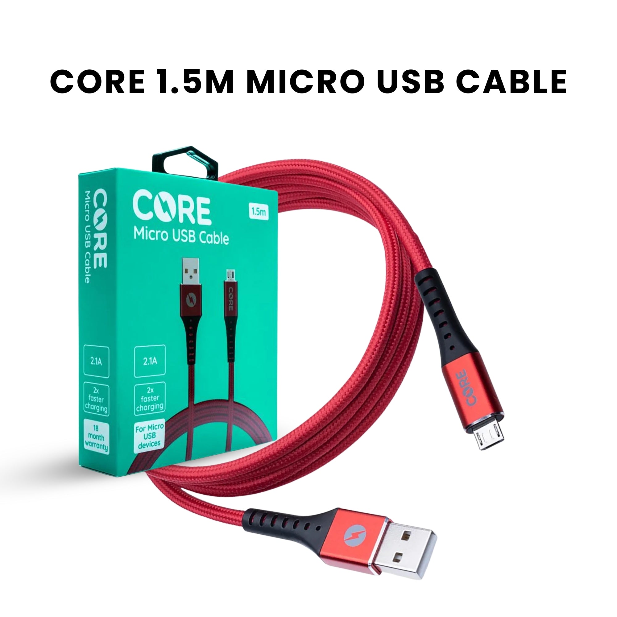 Core 1.5m Micro USB Cable -  Red